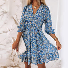 Afbeelding in Gallery-weergave laden, Jurk met pofmouwen, halfhoge taille en bloemen