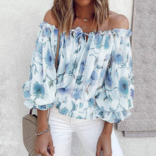 Afbeelding in Gallery-weergave laden, Blouse met ruches aan de mouwen en bloemen