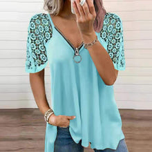 Afbeelding in Gallery-weergave laden, Effen kleur kanten los T-shirt met korte mouwen en rits