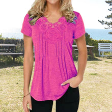 Afbeelding in Gallery-weergave laden, T-shirt coupe slim en dentelle à col en V
