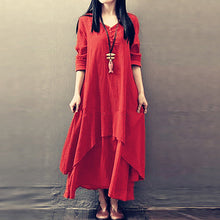 Afbeelding in Gallery-weergave laden, Casual nep tweedelige linnen jurk met lange mouwen