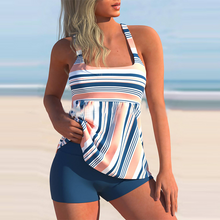 Afbeelding in Gallery-weergave laden, Gestreepte boxer tankini met hoge taille
