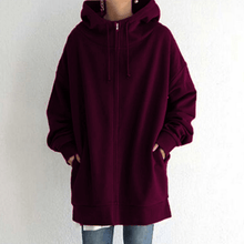 Afbeelding in Gallery-weergave laden, Lange hoodie van fleece met rits en capuchon