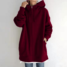 Afbeelding in Gallery-weergave laden, Lange hoodie van fleece met rits en capuchon