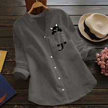 Afbeelding in Gallery-weergave laden, Blouse met V-hals van katoen en kattenprint met lange mouwen