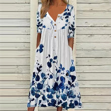 Afbeelding in Gallery-weergave laden, Jurk met V-hals en zak met print