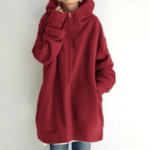 Afbeelding in Gallery-weergave laden, Lange hoodie van fleece met rits en capuchon