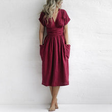 Afbeelding in Gallery-weergave laden, Jurk met V-hals, hoge taille en korte mouwen voor dames