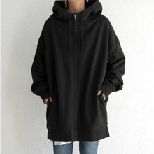 Afbeelding in Gallery-weergave laden, Lange hoodie van fleece met rits en capuchon