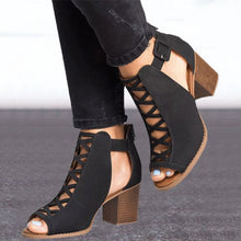 Afbeelding in Gallery-weergave laden, Hoge Romeinse sandalen met dikke hak en peeptoe