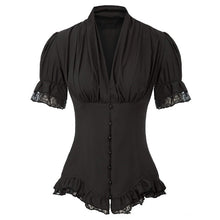 Afbeelding in Gallery-weergave laden, V-hals blouse met veters en korte mouwen