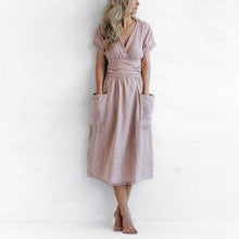 Afbeelding in Gallery-weergave laden, Jurk met V-hals, hoge taille en korte mouwen voor dames