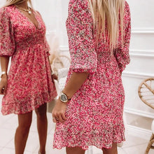 Afbeelding in Gallery-weergave laden, Jurk met pofmouwen, halfhoge taille en bloemen