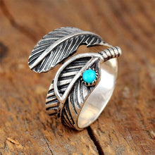Afbeelding in Gallery-weergave laden, Boho veer turquoise verstelbare ring