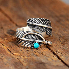 Afbeelding in Gallery-weergave laden, Boho veer turquoise verstelbare ring
