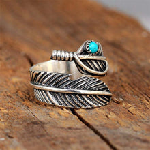 Afbeelding in Gallery-weergave laden, Boho veer turquoise verstelbare ring