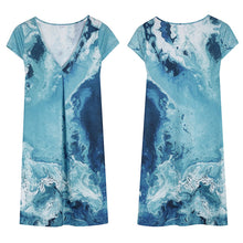 Afbeelding in Gallery-weergave laden, Mini-jurk met V-hals en blauwe print