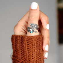 Afbeelding in Gallery-weergave laden, Boho veer turquoise verstelbare ring