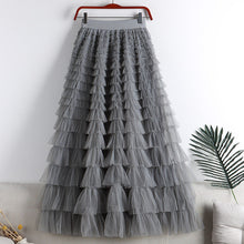 Afbeelding in Gallery-weergave laden, Gelaagde elastische taille tule maxi rok