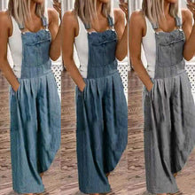 Afbeelding in Gallery-weergave laden, Casual denim overall met wijde pijpen en zakken