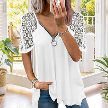 Afbeelding in Gallery-weergave laden, Effen kleur kanten los T-shirt met korte mouwen en rits
