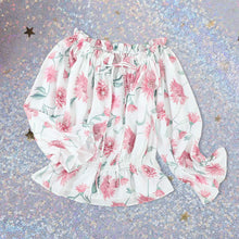 Afbeelding in Gallery-weergave laden, Blouse met ruches aan de mouwen en bloemen