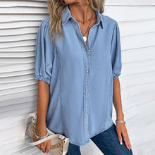 Afbeelding in Gallery-weergave laden, Light Blue Button Half Sleeve Shirt Collar Blouse