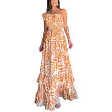 Afbeelding in Gallery-weergave laden, Plant Smiles bedrukte off-shoulder maxi-jurk met elastische taille