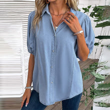 Afbeelding in Gallery-weergave laden, Light Blue Button Half Sleeve Shirt Collar Blouse
