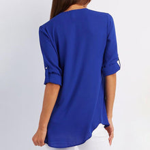 Afbeelding in Gallery-weergave laden, V-hals Rits Patchwork Effen blouses