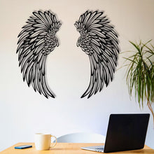 Afbeelding in Gallery-weergave laden, Black Angel Wings metalen vleugels kunst aan de muur met LED-verlichting