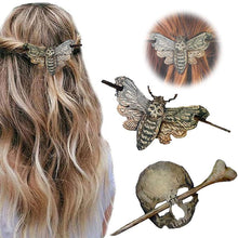 Afbeelding in Gallery-weergave laden, Death Moth/Skull Hair Pin Stick Slide met Faux Bone