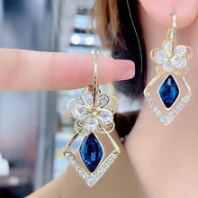 Afbeelding in Gallery-weergave laden, Bloem Zirkoon Rhombic Sapphire Drop Oorbellen