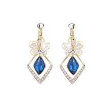 Afbeelding in Gallery-weergave laden, Bloem Zirkoon Rhombic Sapphire Drop Oorbellen