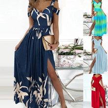 Afbeelding in Gallery-weergave laden, Off-the-shoulder jurk met V-hals en split