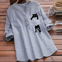 Afbeelding in Gallery-weergave laden, Blouse met V-hals van katoen en kattenprint met lange mouwen