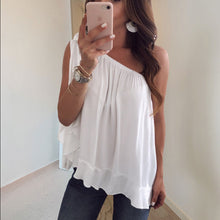 Afbeelding in Gallery-weergave laden, Een schouder gegolfde tops T-shirt losse casual bloes