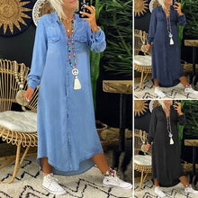 Afbeelding in Gallery-weergave laden, Robe en jean décontractée à manches longues de couleur unie pour femmes
