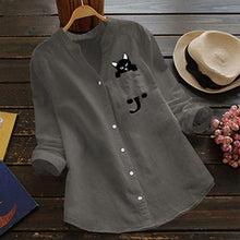 Afbeelding in Gallery-weergave laden, Blouse met V-hals van katoen en kattenprint met lange mouwen