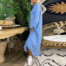 Afbeelding in Gallery-weergave laden, Robe en jean décontractée à manches longues de couleur unie pour femmes