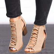 Afbeelding in Gallery-weergave laden, Hoge Romeinse sandalen met dikke hak en peeptoe