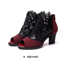 Afbeelding in Gallery-weergave laden, Lace Mesh Insert Chunky Heeled Boots