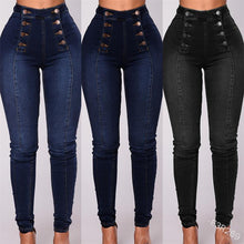 Afbeelding in Gallery-weergave laden, Double-breasted skinny jeans met hoge taille
