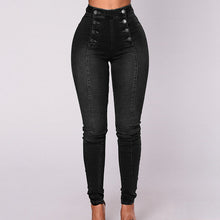 Afbeelding in Gallery-weergave laden, Double-breasted skinny jeans met hoge taille