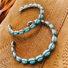 Afbeelding in Gallery-weergave laden, Vintage C-vormige Turquoise hoepel oorbellen