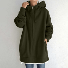Afbeelding in Gallery-weergave laden, Lange hoodie van fleece met rits en capuchon