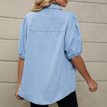 Afbeelding in Gallery-weergave laden, Light Blue Button Half Sleeve Shirt Collar Blouse