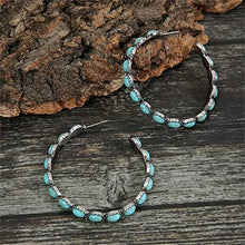 Afbeelding in Gallery-weergave laden, Vintage C-vormige Turquoise hoepel oorbellen
