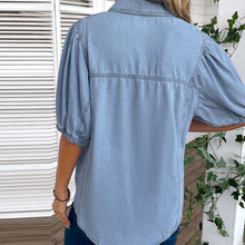 Afbeelding in Gallery-weergave laden, Light Blue Button Half Sleeve Shirt Collar Blouse