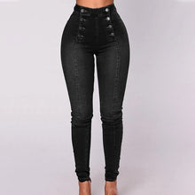 Afbeelding in Gallery-weergave laden, Double-breasted skinny jeans met hoge taille